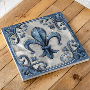 Fleur-De-Lis Vintage Marble and pearl Tile
