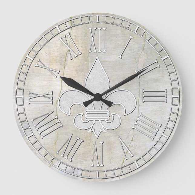 Fleur-de-lis Vintage Plaster Large Clock (Front)