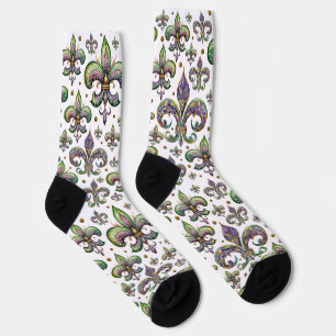 Fleur de Lis Watercolor Mardi Gras Vibe Socks