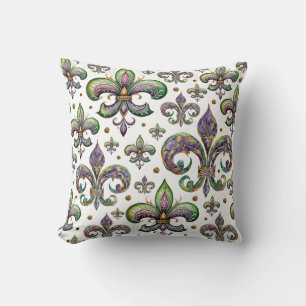 Fleur de Lis Watercolor Mardi Gras Vibes Cushion