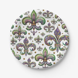 Fleur de lis Watercolor Mardi Gras Vibes Paper Plate