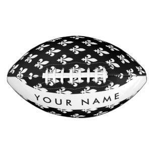 Fleur de Lis, White on Black, White, Your Name American Football