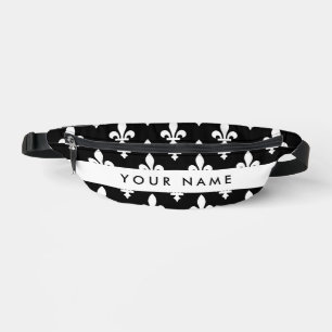 Fleur de Lis, White on Black, White, Your Name Bum Bags