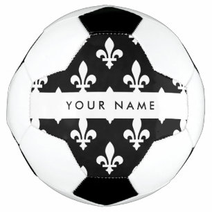 Fleur de Lis, White on Black, White, Your Name Football