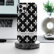 Fleur de Lis, White on Black, White, Your Name