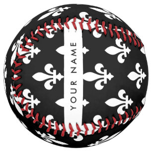 Fleur de Lis, White on Black, White, Your Name Softball