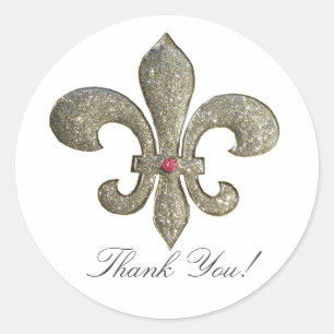 Fleur de lis with bling classic round sticker