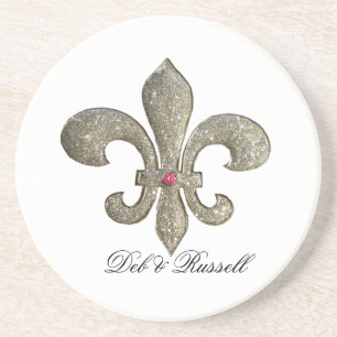 Fleur de lis with custom names coaster