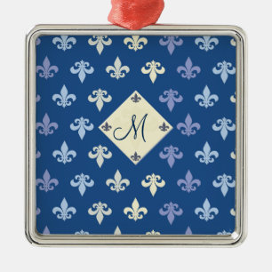 Fleur de Lis with monogram square Metal Tree Decoration