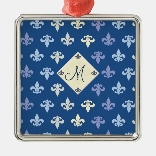 Fleur de Lis with monogram square Metal Tree Decoration (Front)