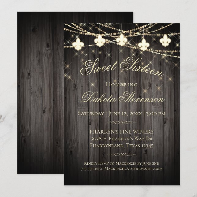 Fleur de Lis Wood Lights | Rustic Birthday Party Invitation (Front/Back)