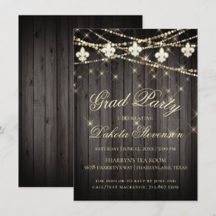Fleur de Lis Wood Lights   Rustic Graduation Invitation
