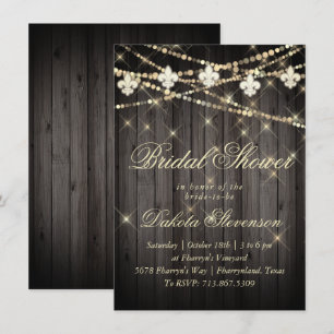 Fleur de Lis Wood Lights Rustic Shower Invitation