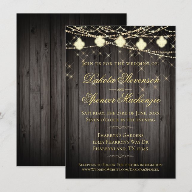 Fleur de Lis Wood Lights | Rustic Wedding Invitation (Front/Back)