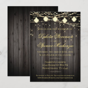 Fleur de Lis Wood Lights   Rustic Wedding Invitation