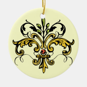 Fleur de lis Xmas Ceramic Tree Decoration