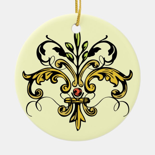 Fleur de lis Xmas Ceramic Tree Decoration (Front)