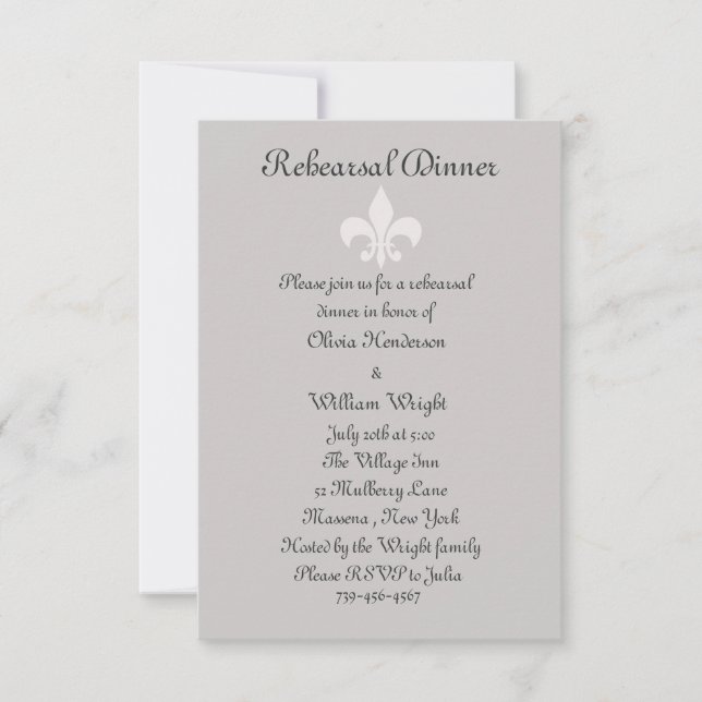 Fleur de Lise Rehearsal Dinner Invite Greys (Front)