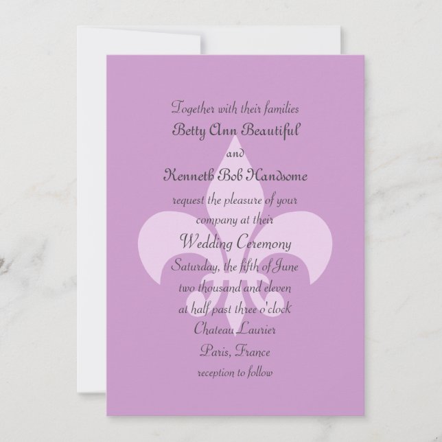 Fleur de Lise Wedding Invitation in Lilacs (Front)