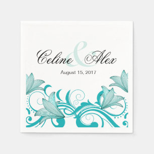Fleur de Lyrica Floral Wedding   teal Napkin