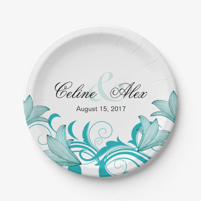 Fleur de Lyrica Floral Wedding | teal Paper Plate (Front)