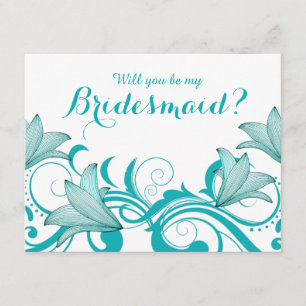 Fleur de Lyrica Will You Be My Bridesmaid? teal Invitation