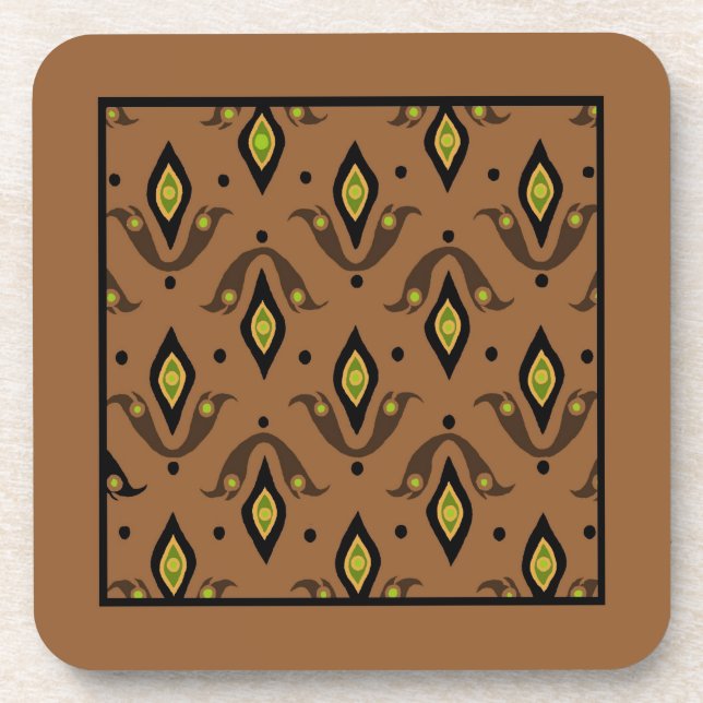 Fleur-de-lys Cork Coaster, Brown, Black, Green Coaster (Front)
