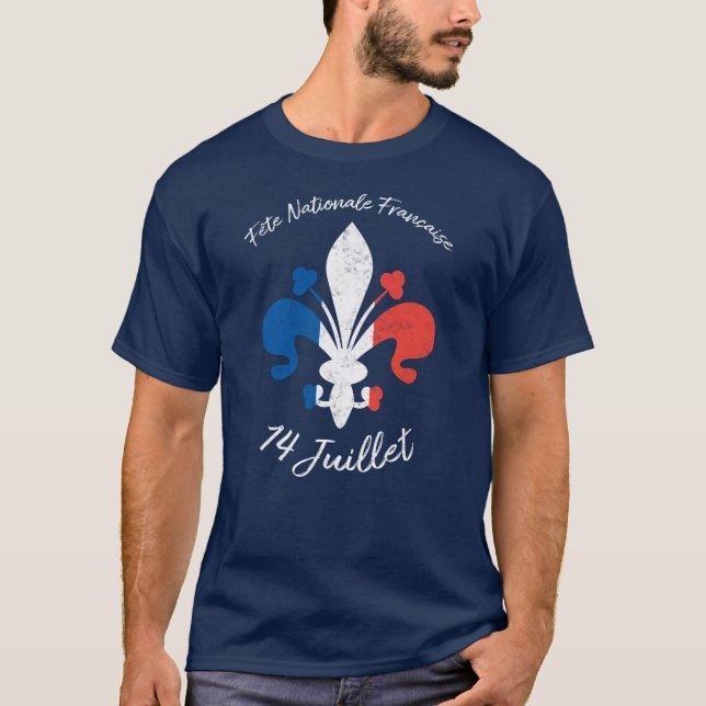 Fleur de Lys Fete Nationale Francaise 14 Juillet T-Shirt (Front)
