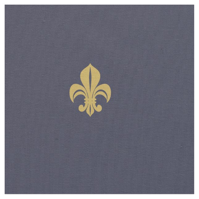 Fleur de lys french lily yellow on navy fabric (Close Up)