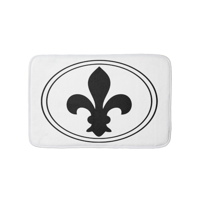 Fleur de Lys French Symbol Black Oval Custom Bath Mat (Front)