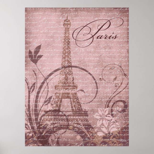 Fleur de Paris Eiffel Tower 30"x40" pink Poster (Front)
