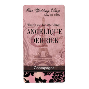 Fleur de Paris Eiffel Tower pink Wine Label
