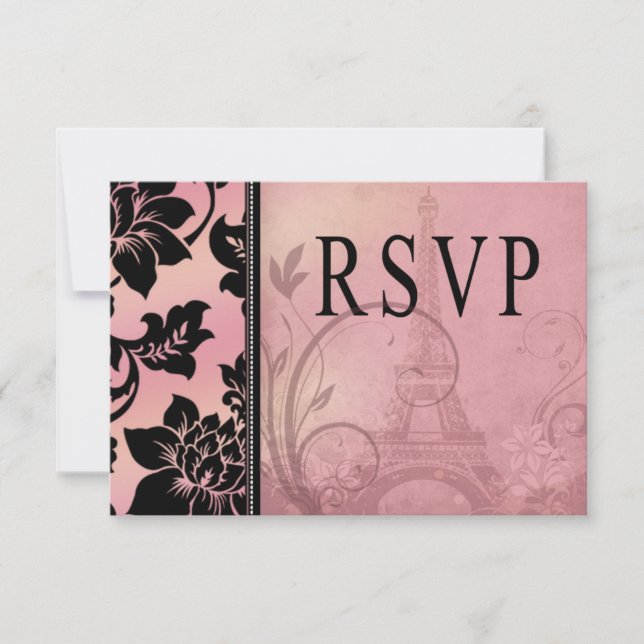Fleur de Paris Eiffel Tower RSVP | pink Card (Front)