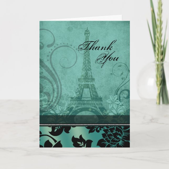 Fleur de Paris Eiffel Tower | teal Thank You Card (Front)