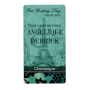 Fleur de Paris Eiffel Tower teal Wine Label