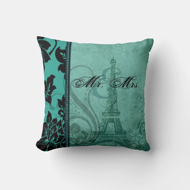 Fleur de Paris | teal Mr. & Mrs. Cushion (Front)