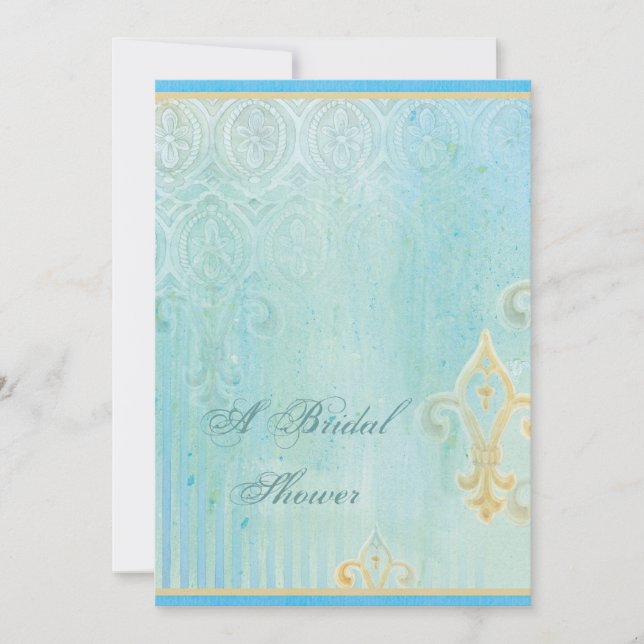 Fleur di Lys Damask 2 Blue - Wedding Invitation (Front)