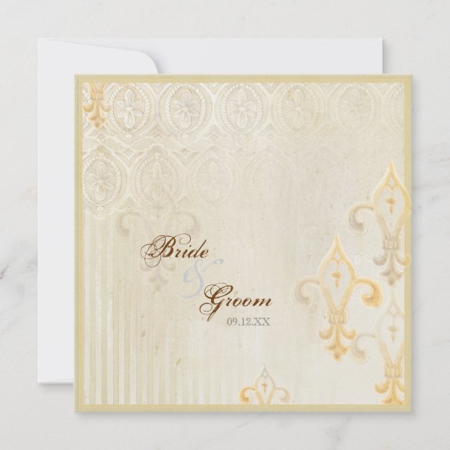 Fleur di Lys Damask 2 Cream Wedding Invitation (Front)