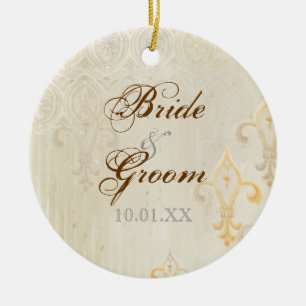 Fleur di Lys Damask 2 Cream - Wedding Ornament