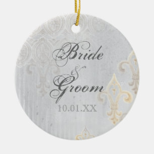 Fleur di Lys Damask 2 Grey - Wedding Ornament