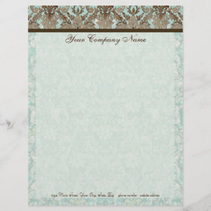 Fleur di Lys Damask Aqua & Brown Stationery Letterhead