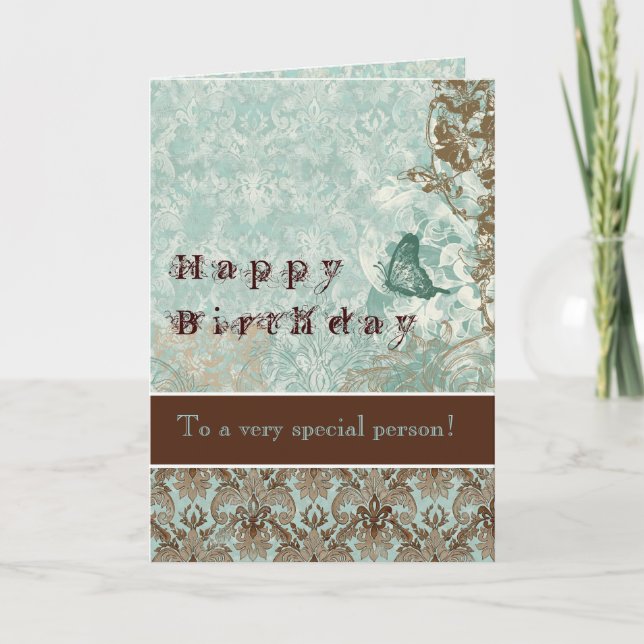 Fleur di Lys Damask - Birthday Card (Front)