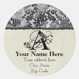 Fleur di Lys Damask Black Address Stickers