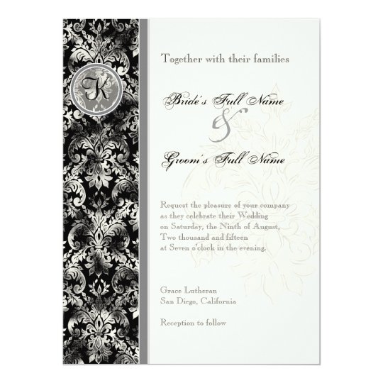 Fleur di Lys Damask - Black Wedding Invitation