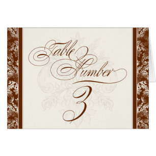 Fleur di Lys Damask - Brown 3 Table Number Cards