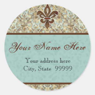 Fleur di Lys Damask Brown Address Stickers