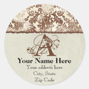 Fleur di Lys Damask Brown Address Stickers