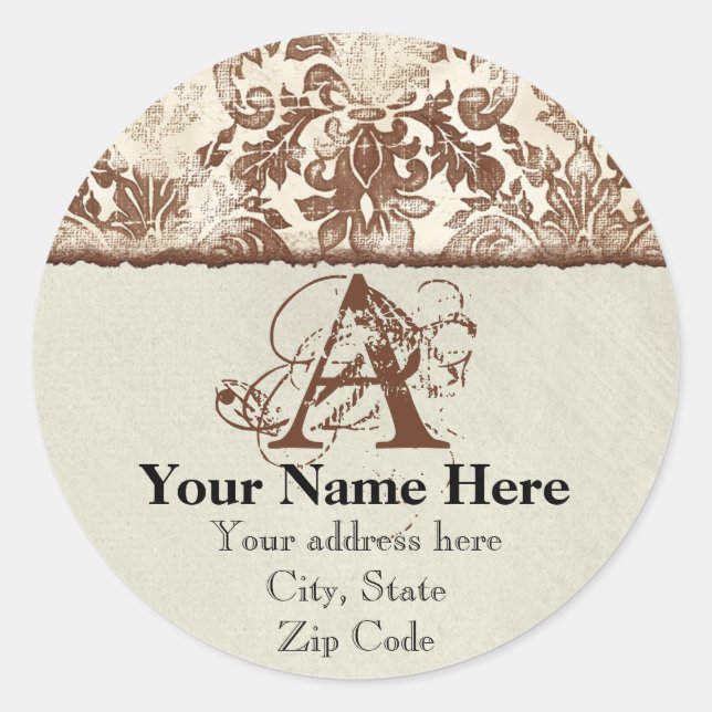 Fleur di Lys Damask Brown Address Stickers (Front)