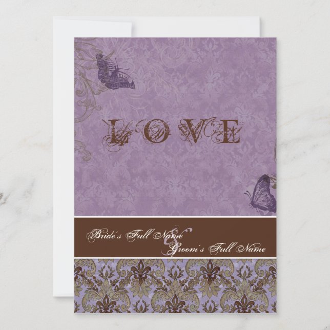 Fleur di Lys Damask - Dk Purple Wedding Invitation (Front)