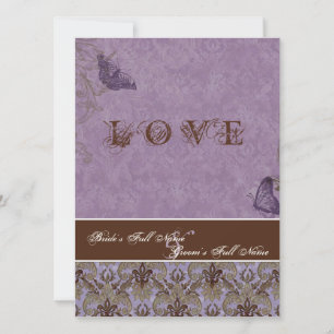 Fleur di Lys Damask - Dk Purple Wedding Invitation